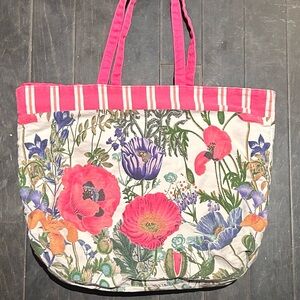 Estée Lauder Floral Canvas Tote Bag with Pink Straps